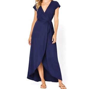 L*SPACE Goa Wrap Maxi Dress Midnight Blue Coastal Boho Minimalist Resort Size S